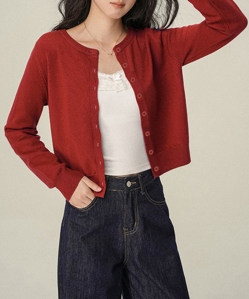 ワンポイントカーディガン リボン刺しゅう ニットトップス レディース 前開き ニットアウター クルーネック ニットセーター 韓国風 カジュアル ニット羽織 着回し 24TPS-052